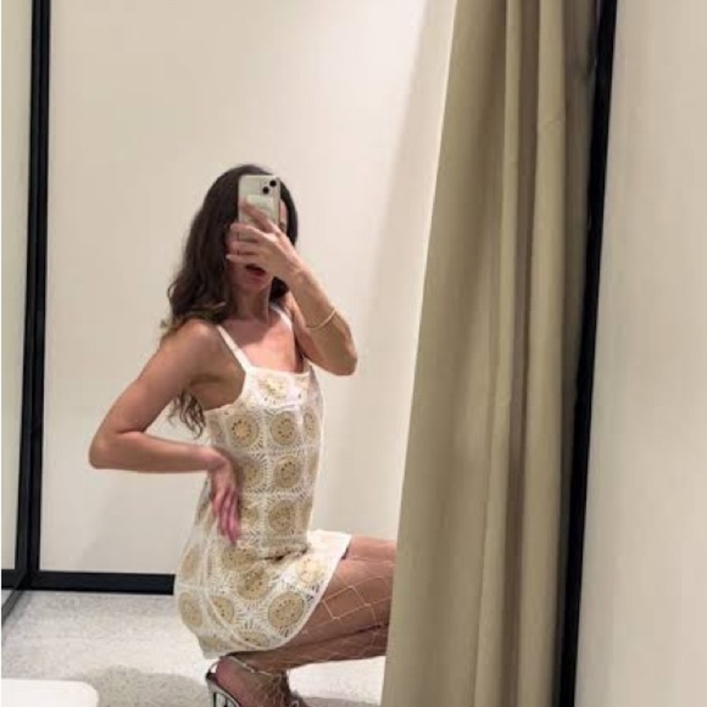 Zara Cream and Gold Mini Dress
